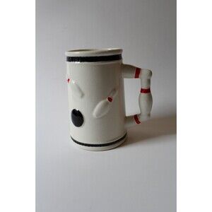 Handcrafted Bowling Pin Coffee Mug "250" White Red Ceramic